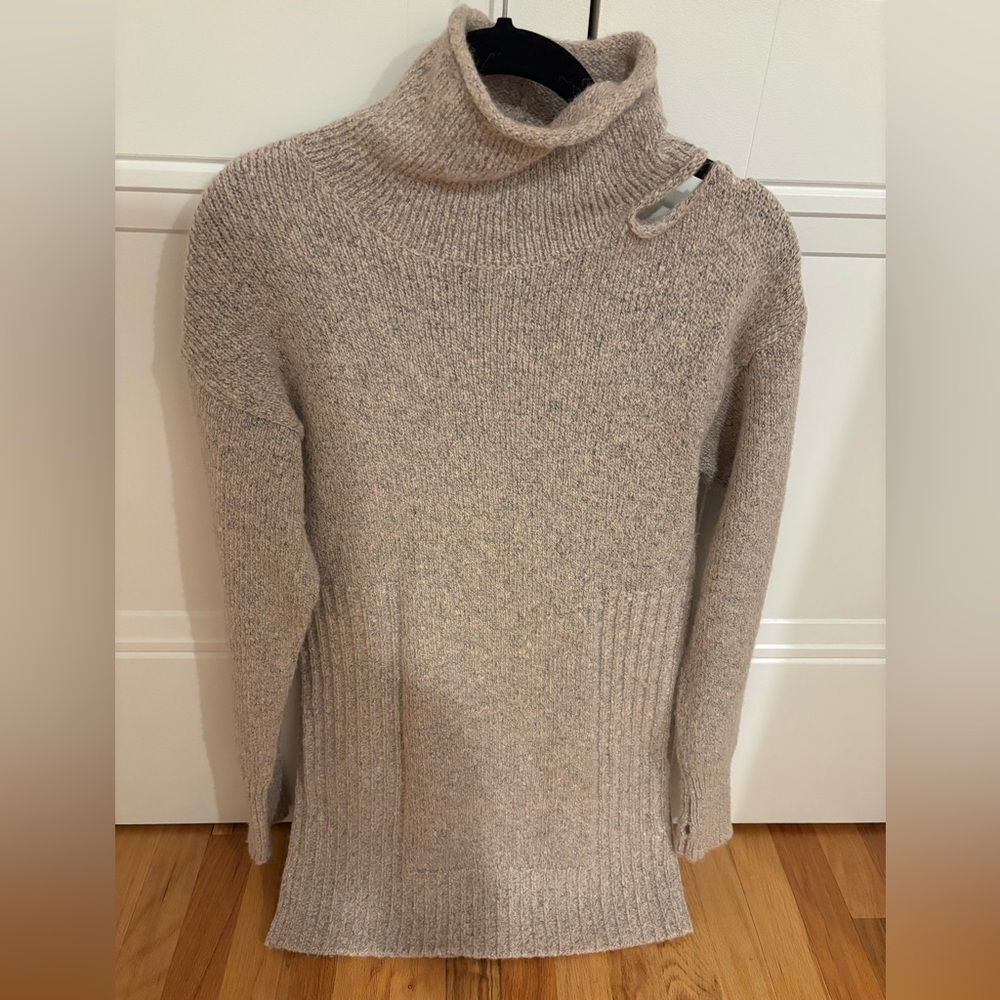 Cozy Beige Turtleneck Sweater Dress
